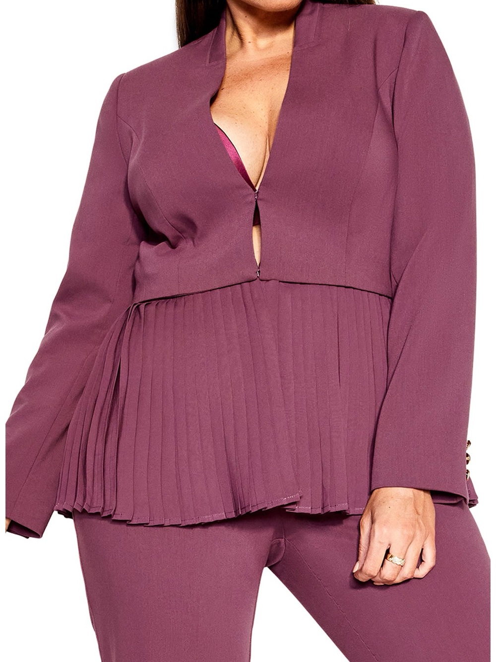 City Chic Sadie Mauve Pleated Peplum Blazer